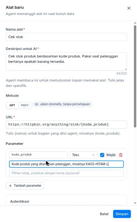 Form Alat baru untuk alat Cek stok