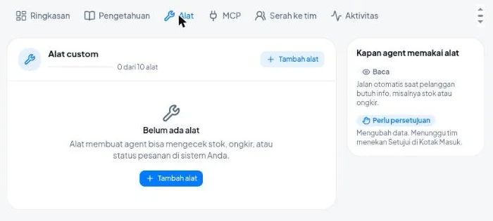 Tab Alat dengan daftar alat custom