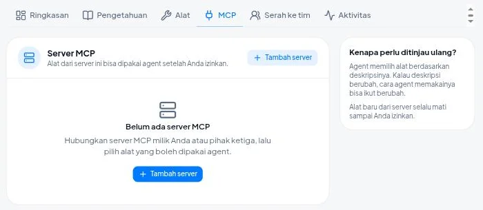 Tab MCP dengan daftar server MCP
